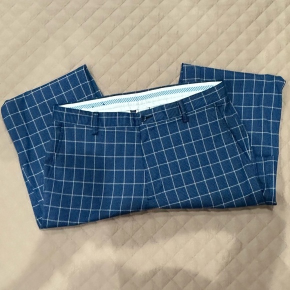 FootJoy Blue Houndstooth Flat Front Golf Pants - Picture 2 of 8